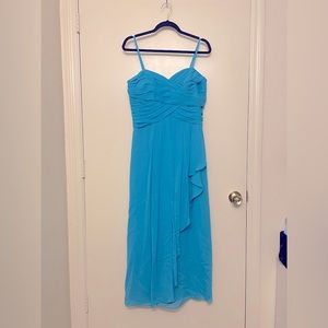 David’s Bridal Malibu Crinkle Chiffon Bridesmaid Dress with Cascade Skirt+Straps